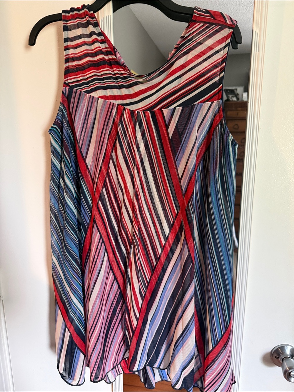 Sleeveless red, white and blue tunic